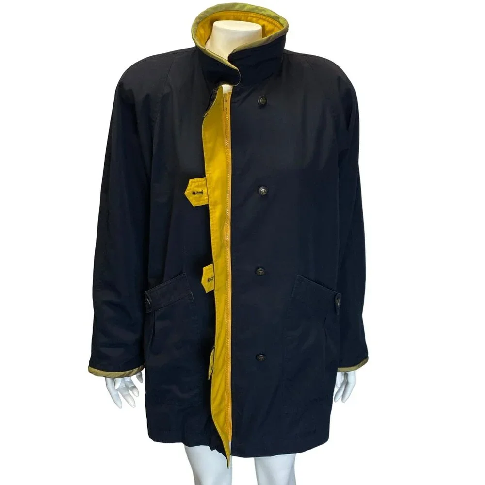Vintage Misty Harbor Coat Jacket Womens Large L Black Yellow Lining Classic - Picture 7 of 11